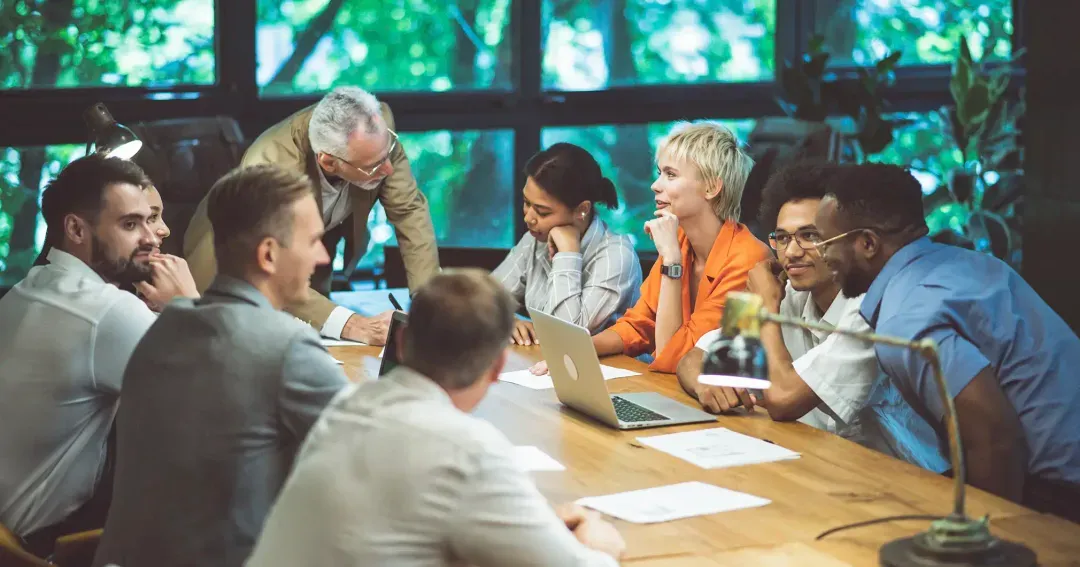 Business colleagues collaborating around a table